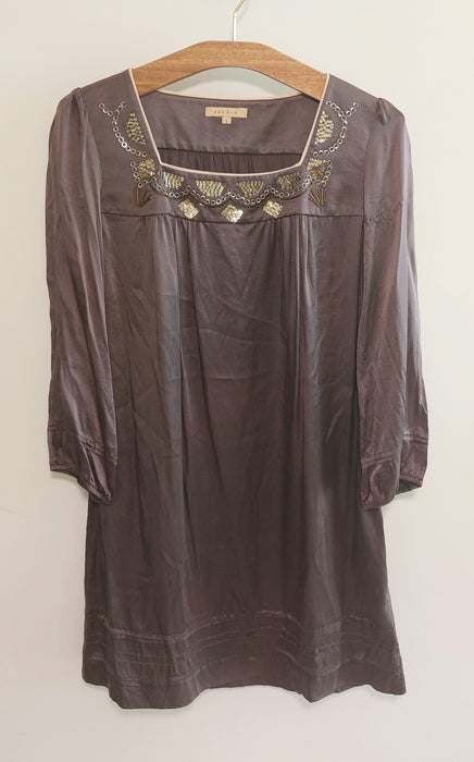 SANDRO Embroidered Dress with Sequin Neckline