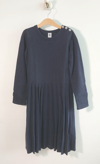 PETIT BATEAU Navy Knitted cotton dress with pleated skirt