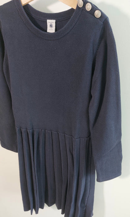 PETIT BATEAU Navy Knitted cotton dress with pleated skirt
