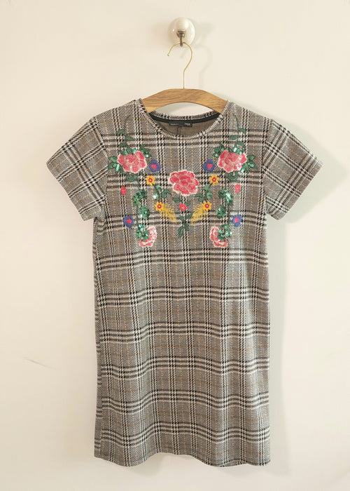 ZARA Embroidered Checked Dress