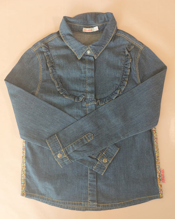 BILLIEBLUSH Denim shirt, front ruffle detail and sequins on the sides