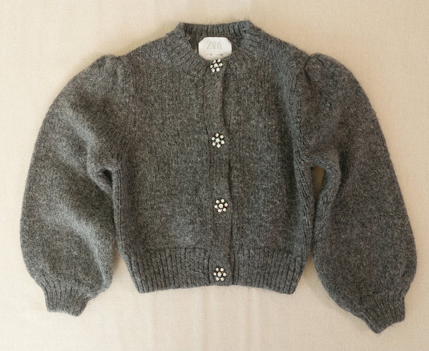 ZARA Short puff-sleeve knit cardigan with sparkling buttons