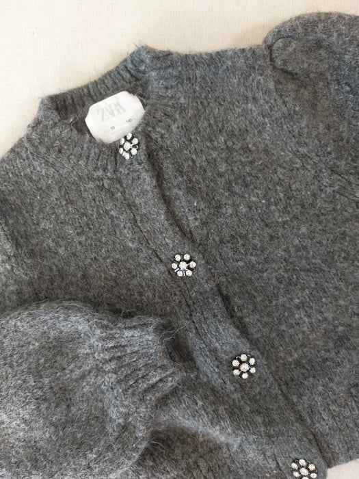 ZARA Short puff-sleeve knit cardigan with sparkling buttons
