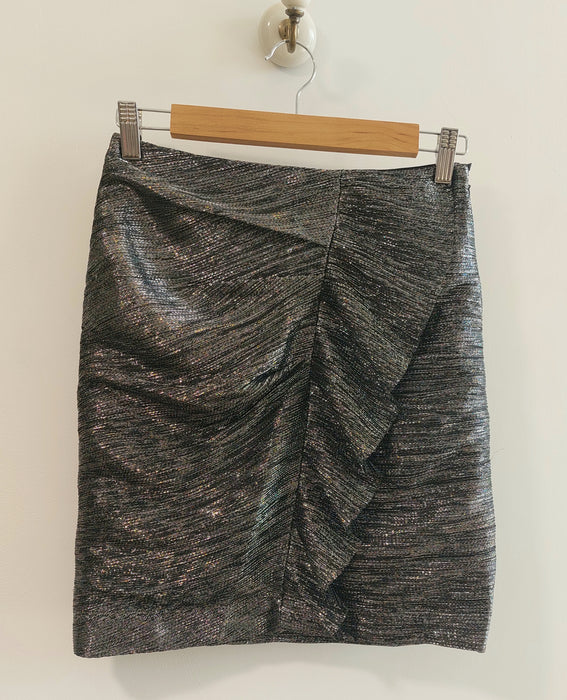 MAJE Metallic mini skirt with ruffle