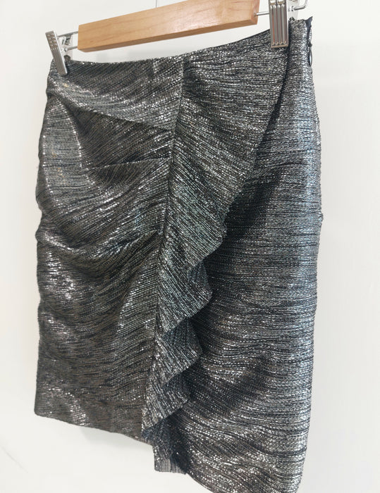 MAJE Metallic mini skirt with ruffle