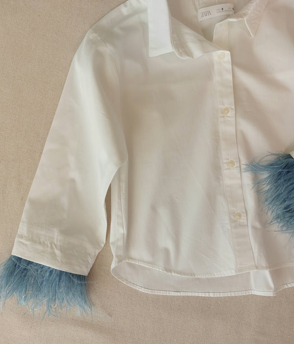 ZARA Short shirt with feather sleeves