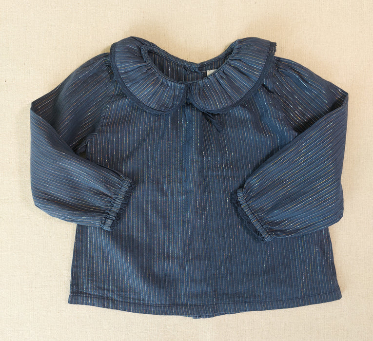 LOUIS LOUISE Peter Pan collar blouse with silver and gold thread fabric