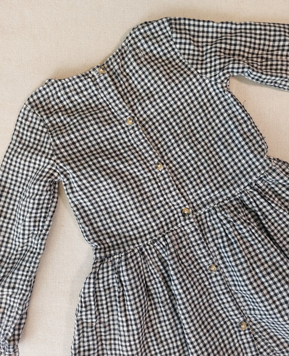 OKAIDI Black and white gingham dress with silver trim