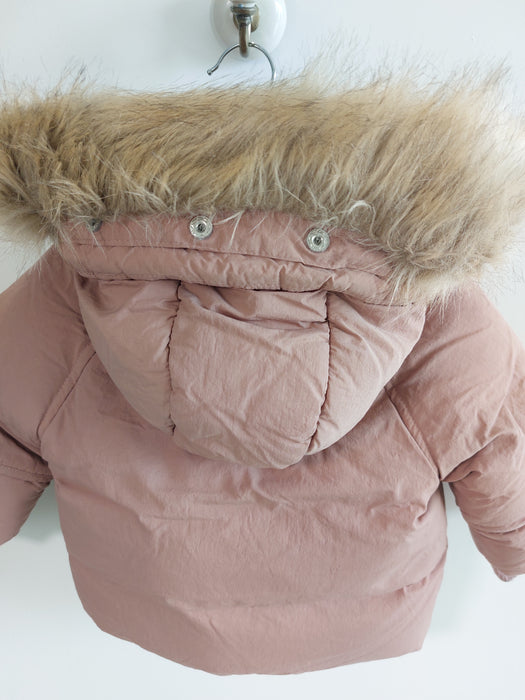 ZARA Baby hooded puffer jacket with removable fur trim and faux fur interior