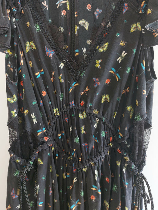 THE KOOPLES Black printed silk dress with lace inserts
