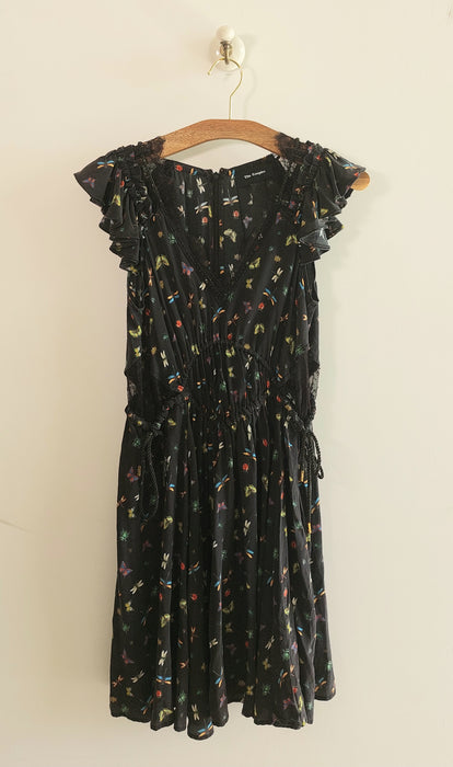 THE KOOPLES Black printed silk dress with lace inserts