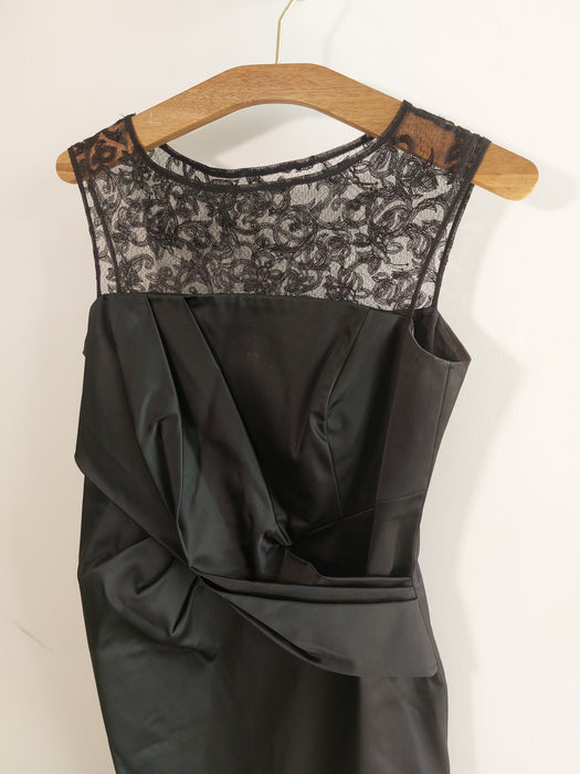 ANNA MEYER PARIS Black long draped dress in satin and lace
