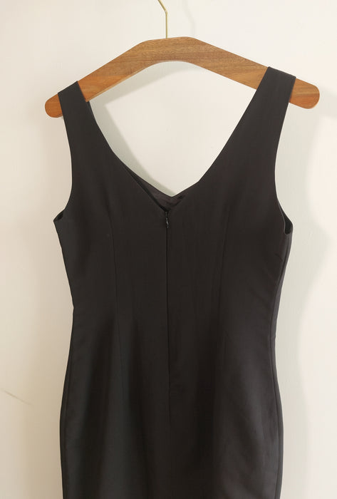 Black straight midi dress with wide straps