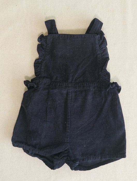 CYRILLUS Navy corduroy short overall with ruffle details