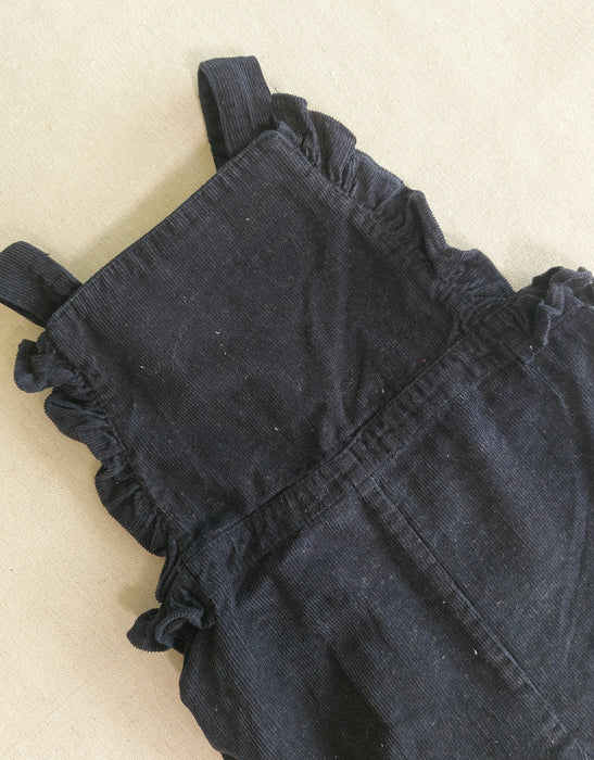 CYRILLUS Navy corduroy short overall with ruffle details