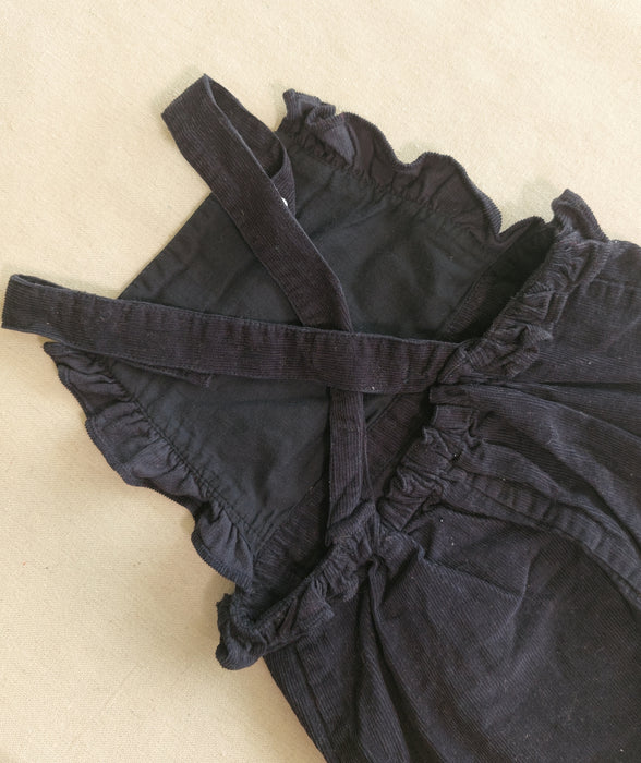 CYRILLUS Navy corduroy short overall with ruffle details