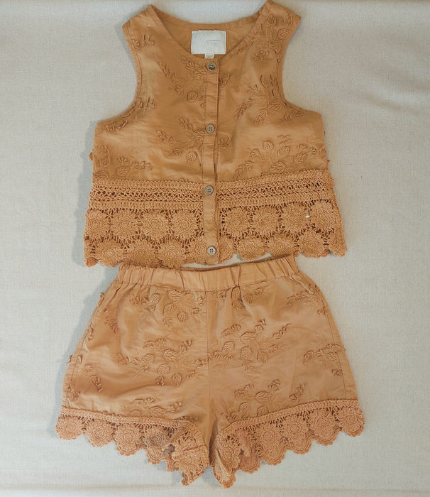 ZARA Embroidered and crochet insert top and shorts set