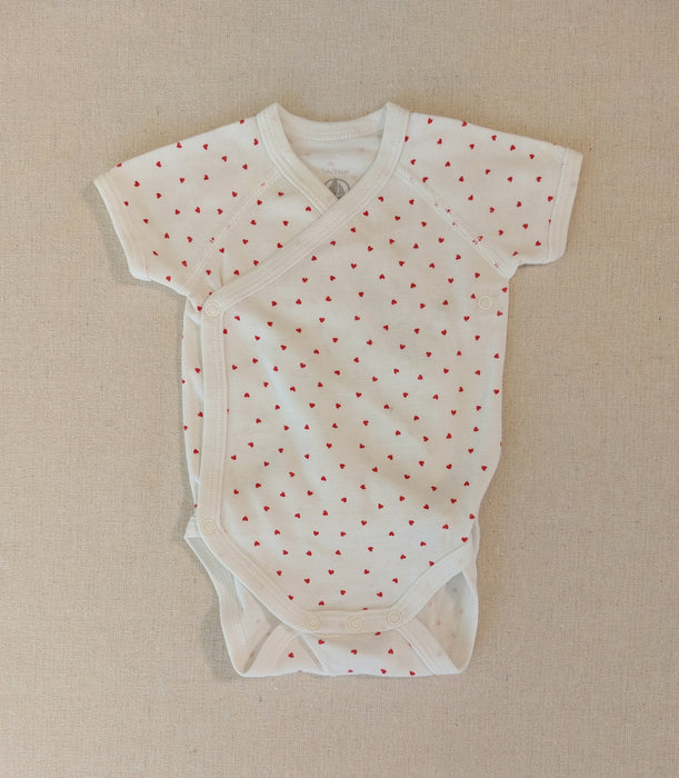 PETIT BATEAU Short-sleeved heart print wrapover baby bodysuit