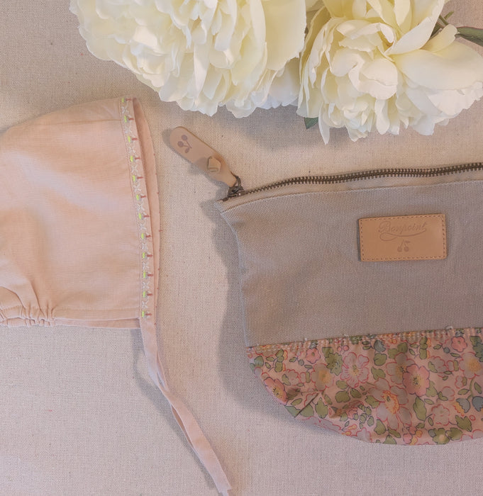 BONPOINT Hand-embroidered linen baby summer bonnet