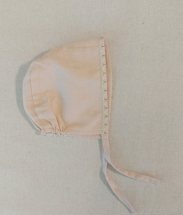 BONPOINT Hand-embroidered linen baby summer bonnet