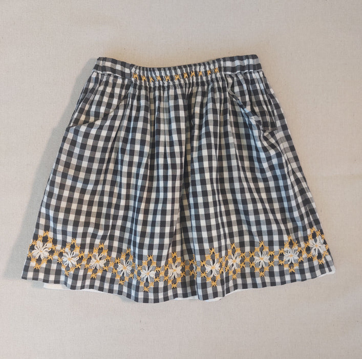 BONPOINT Two-tone checkered smocked embroidered skirt