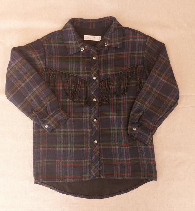 ZARA Girl Checked Overshirt with Fringed Trim