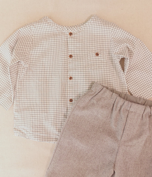 JACADI Baby Boy Outfit - Soft Flannel Pants & Plaid Shirt