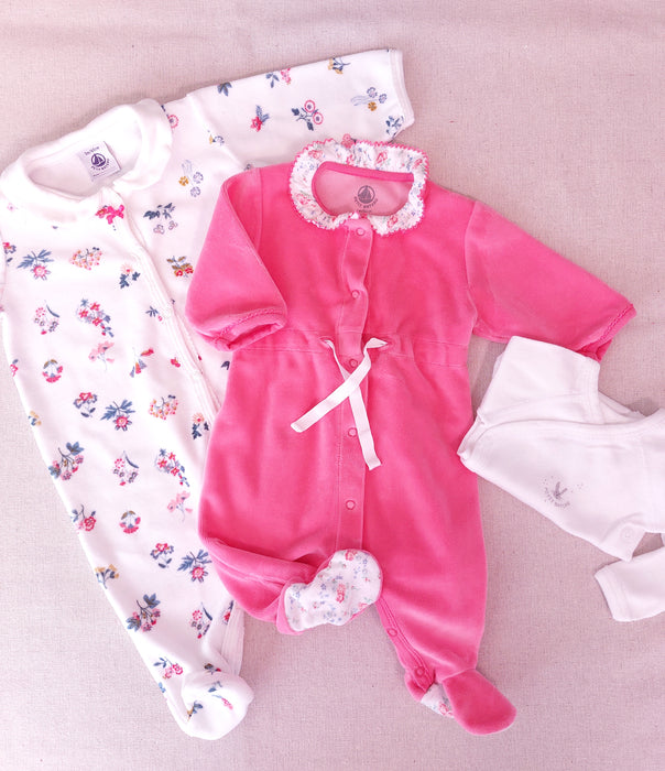 PETIT BATEAU NB Set - Velour Pyjamas & Wrap-Over Bodysuit