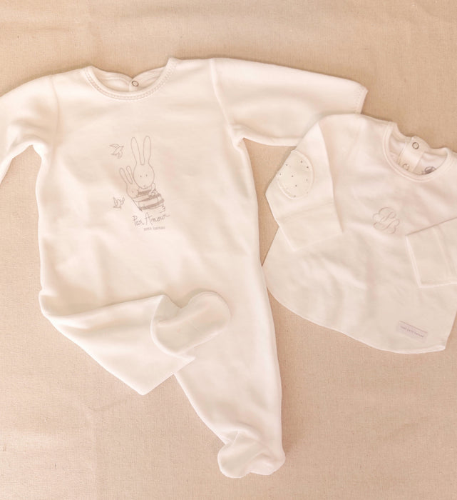 PETIT BATEAU Baby Set - Velour Pyjamas & Cotton Cardigan