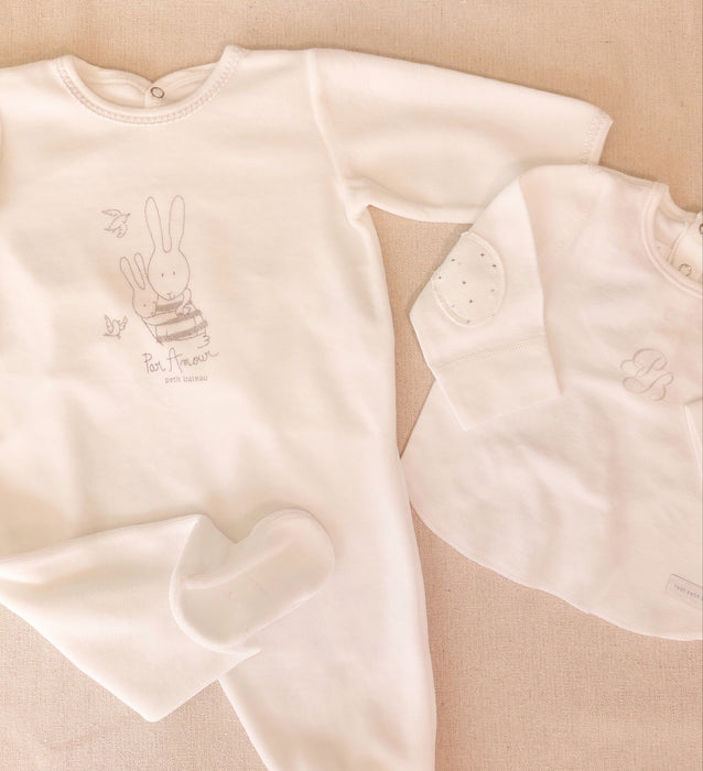 PETIT BATEAU Baby Set - Velour Pyjamas & Cotton Cardigan