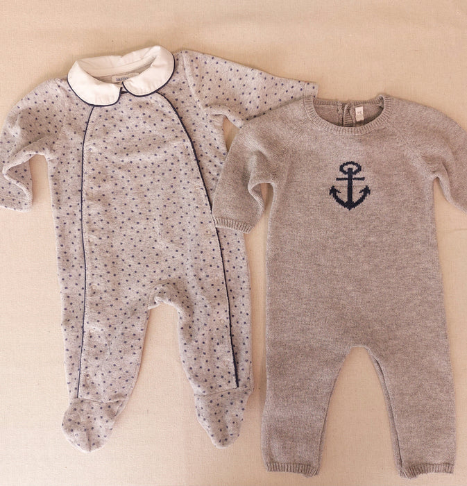 BOUT'CHOU Baby Essential Set - Knitted Romper & Velour Pyjama