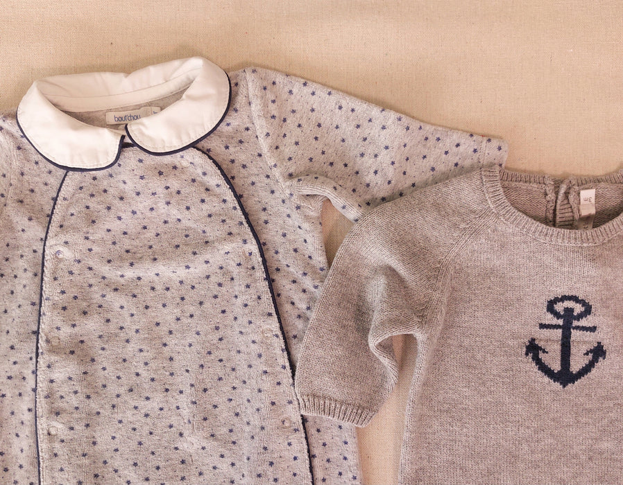 BOUT'CHOU Baby Essential Set - Knitted Romper & Velour Pyjama