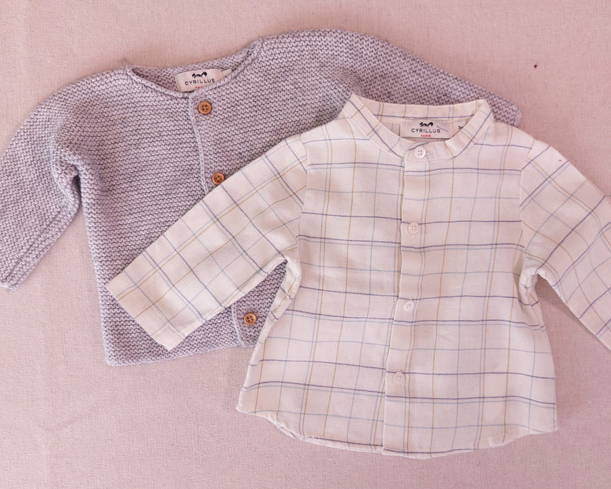CYRILLUS Baby Boy Set - Knit Cardigan & Check Shirt