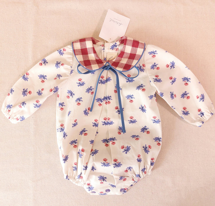 BEBE ORGANIC Baby Romper in Organic Cotton with Floral Print & Peter Pan Collar