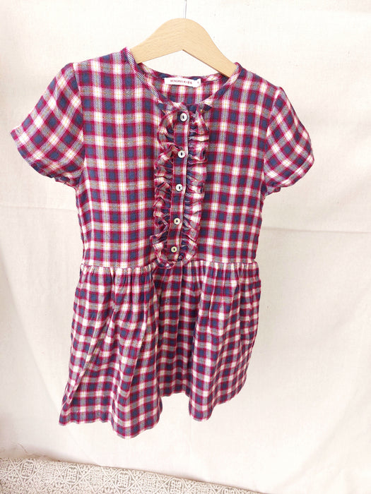 MONOPRIX KIDS Checked Dress with Ruffle Detail