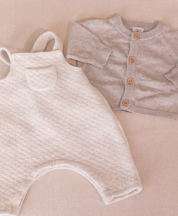 PETIT BATEAU Essentials Newborn - Quilted Overalls & Knit Cardigan