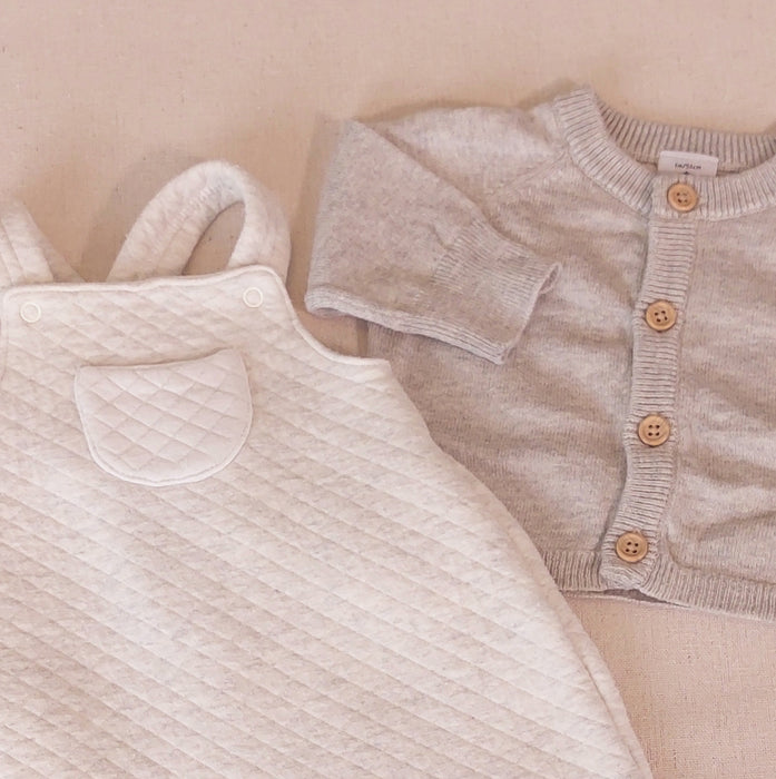 PETIT BATEAU Essentials Newborn - Quilted Overalls & Knit Cardigan