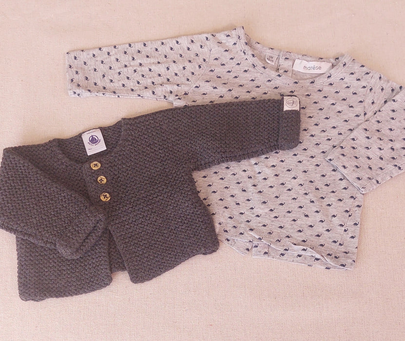 Newborn Set PETIT BATEAU Knitted Cardigan & MARESE T-Shirt