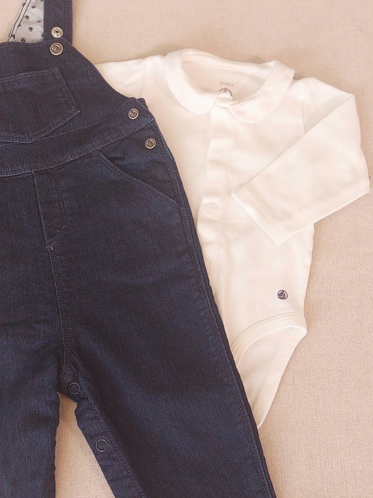 Baby Girl Set PETIT BATEAU Dungarees & Peter Pan Collar Bodysuit