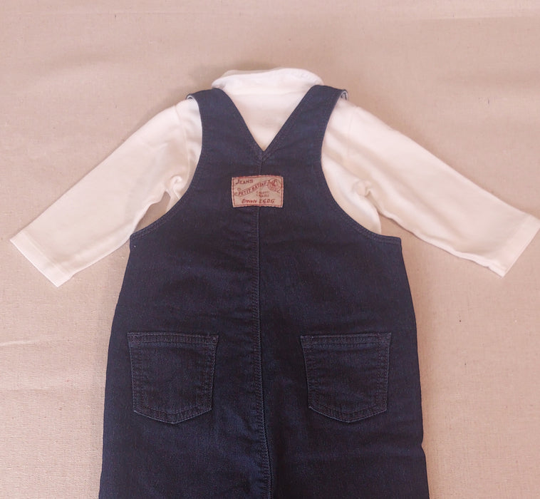 Baby Girl Set PETIT BATEAU Dungarees & Peter Pan Collar Bodysuit
