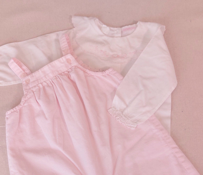 Baby Girl Outfit  BOUT'CHOU Velvet Romper & KIDDIZ Hand-Embroidered Collar Blouse