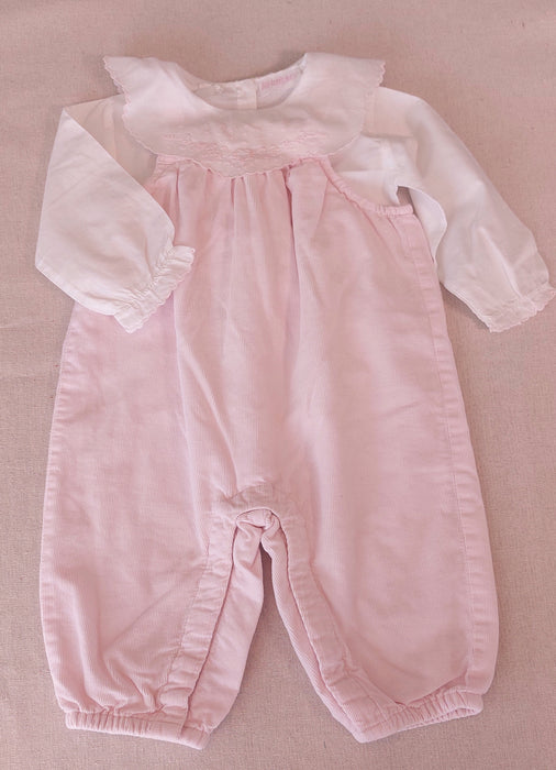 Baby Girl Outfit  BOUT'CHOU Velvet Romper & KIDDIZ Hand-Embroidered Collar Blouse