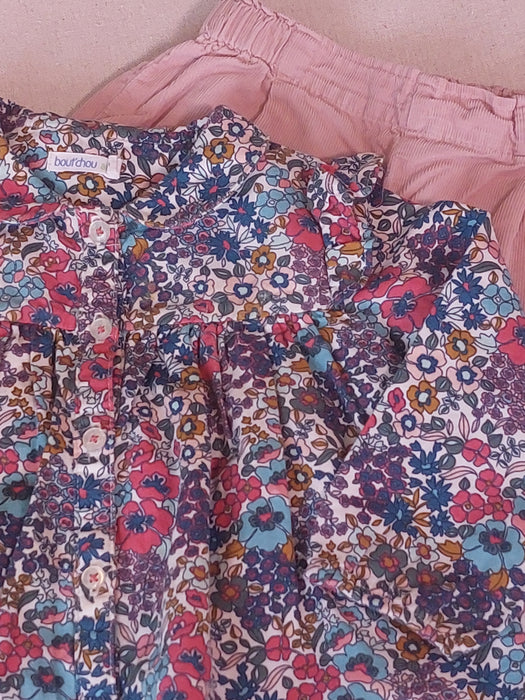 Baby Girl Outfit BOUT'CHOU Floral Print Blouse & MANGO Velvet Trousers