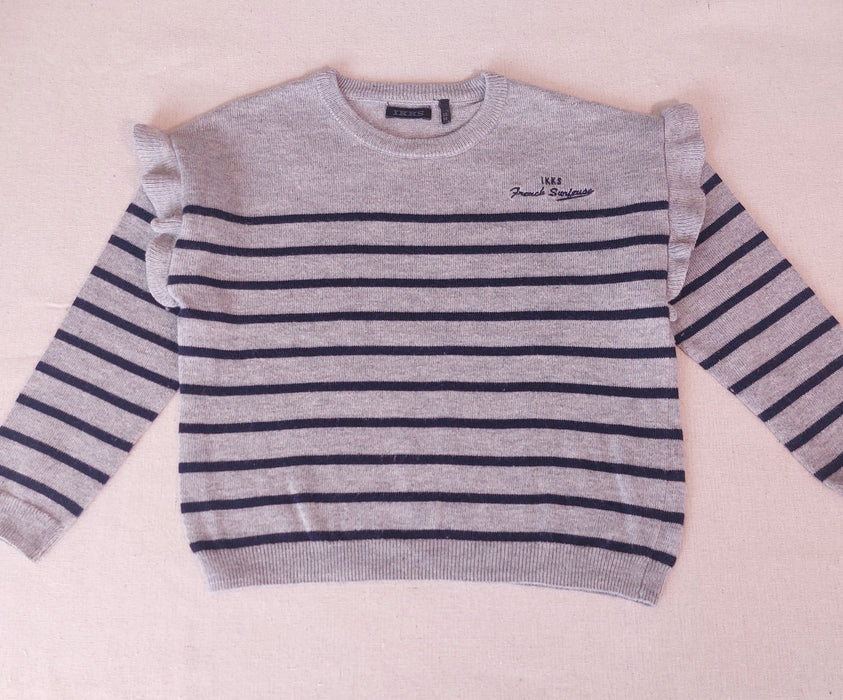 IKKS Girl's Striped Knitted Sweater with Ruffle Details