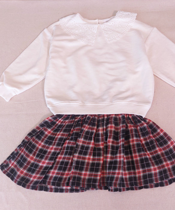 Girl's Set ZARA Lace-Collar Sweatshirt & ZEF Checkered Skirt