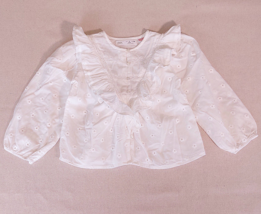 ZARA Girl's Romantic Blouse with Ruffle Details & Lace Inserts
