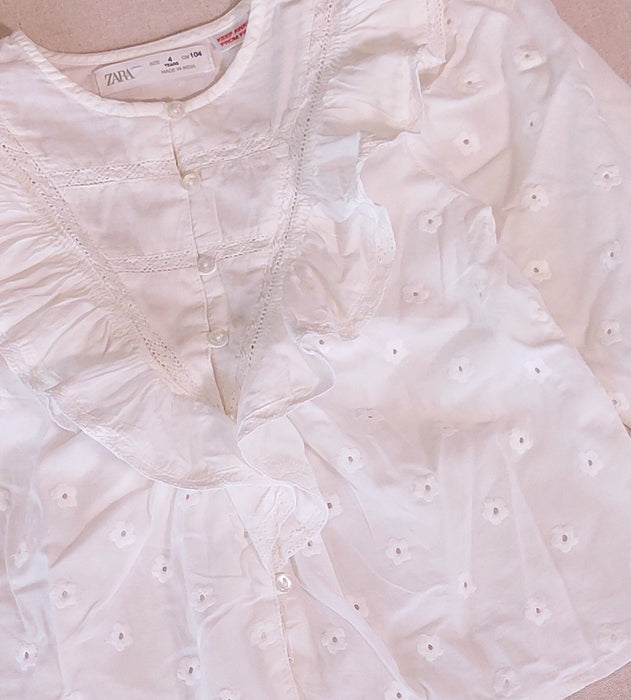 ZARA Girl's Romantic Blouse with Ruffle Details & Lace Inserts
