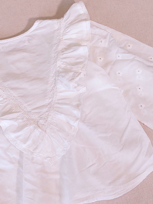 ZARA Girl's Romantic Blouse with Ruffle Details & Lace Inserts