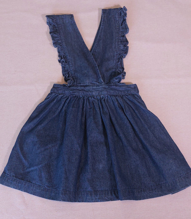 MONOPRIX KIDS Girl's Denim Pinafore Dress with Ruffled Straps