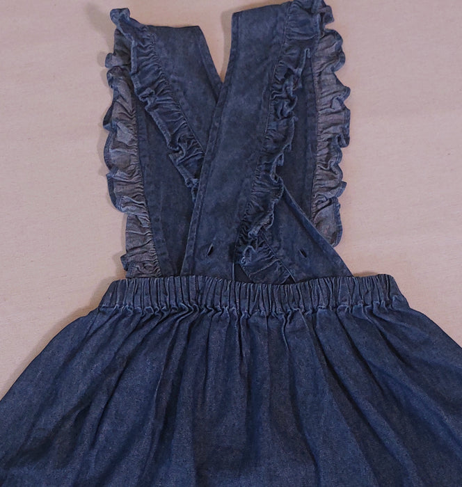 MONOPRIX KIDS Girl's Denim Pinafore Dress with Ruffled Straps